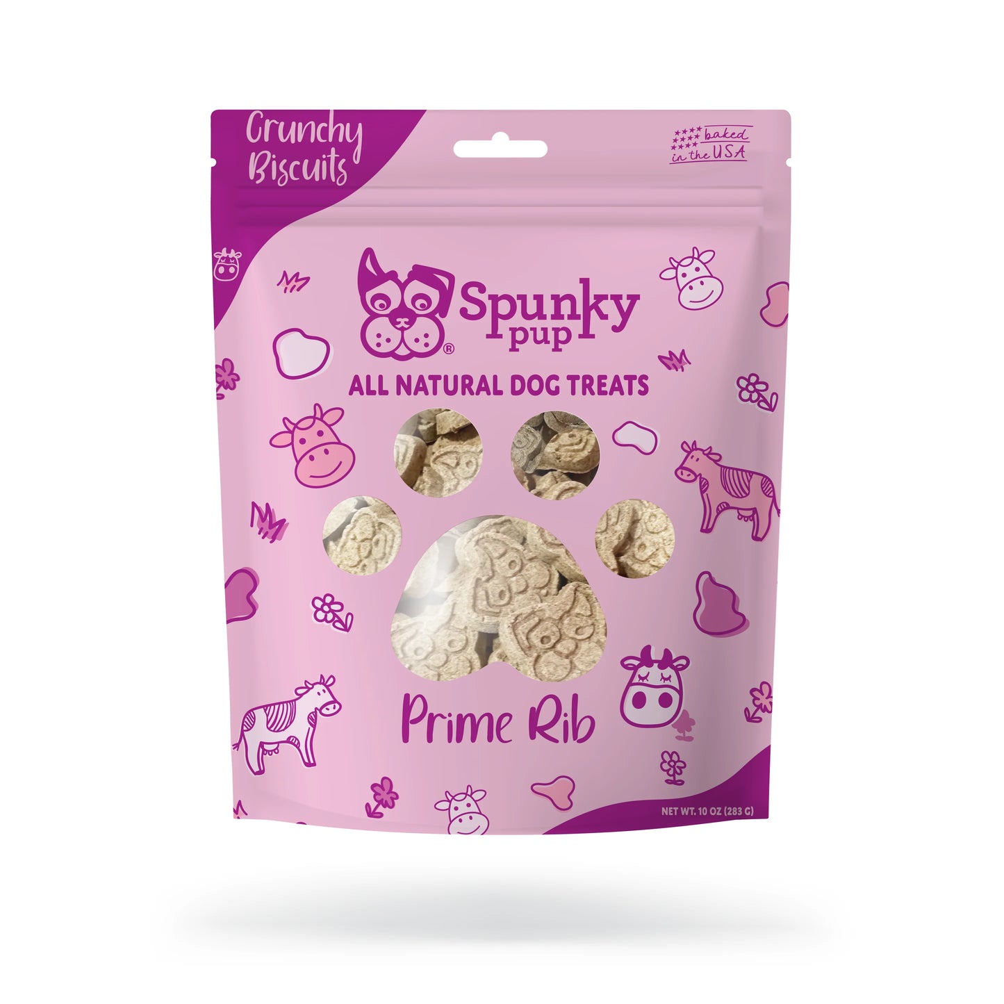 Spunkypup Crunchy Prime Rib Biscuit Dog Treats 10oz.